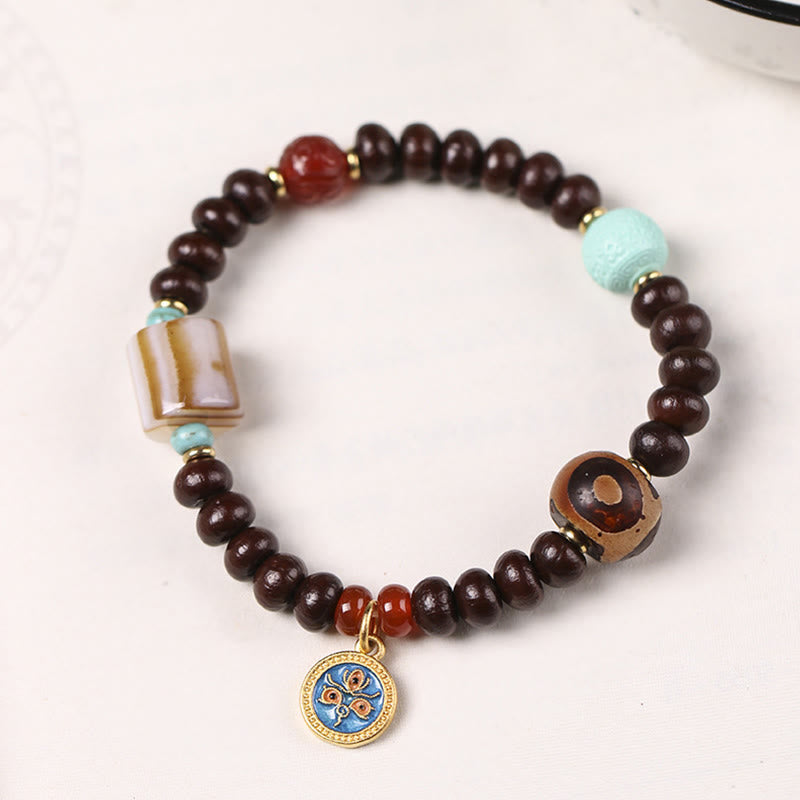 Buddha Stones Natural Tibet Purple Bodhi Seed Dzi Bead God of Wealth Wisdom Bracelet - image 1