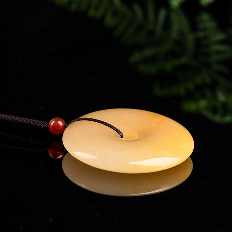 Buddha Stones Round Golden Silk Jade Peace Buckle Wealth Pendant Necklace - image 7