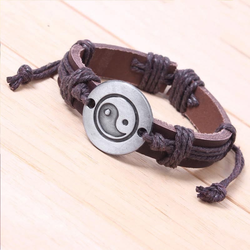 Buddha Stones Retro Yin Yang Leather Harmony String Bracelet - image 8