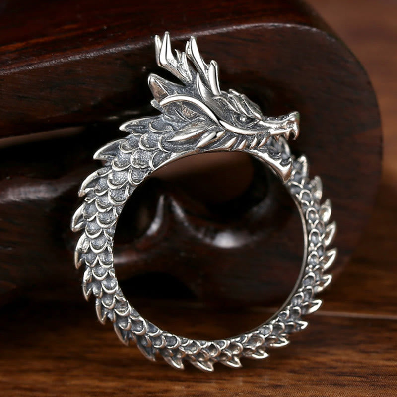 Buddha Stones 925 Sterling Silver Vintage Dragon Success Protection Strength Adjustable Ring - 925 Sterling Silver Dragon - image 0