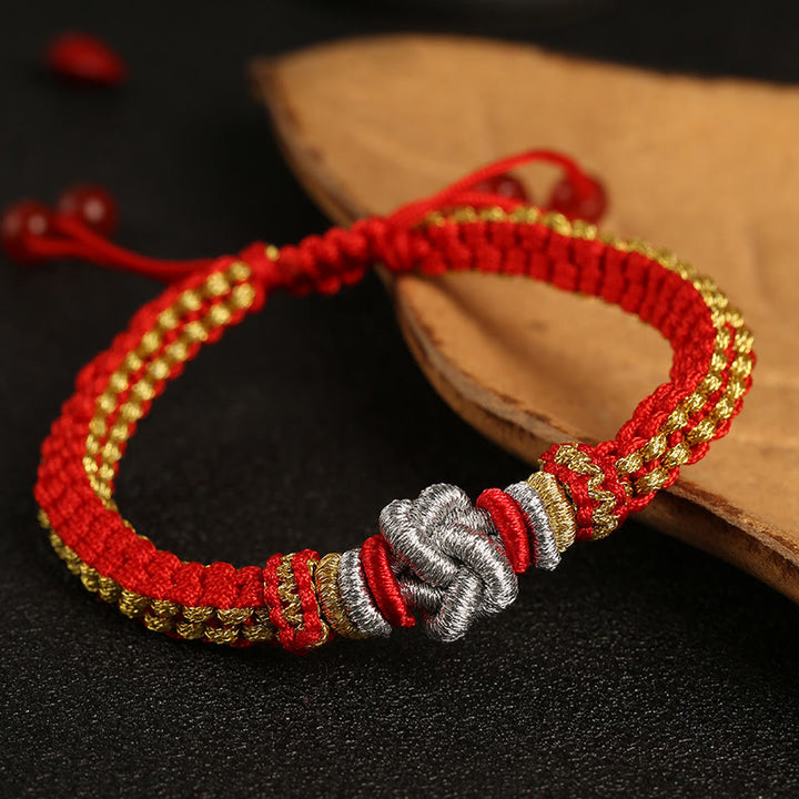 Buddha Stones Colorful Rope True Love Knot Luck Handmade Bracelet - Red Gold(Bracelet Size 16cm-24cm) - image 7