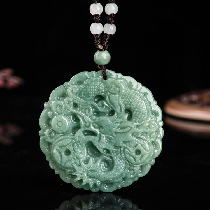 Buddha Stones Chinese Zodiac Dragon Jade Fortune Necklace String Pendant - image 5