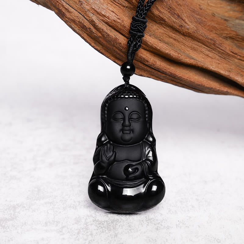 Buddha Stones Natural Black Obsidian Crystal Buddha Strength Protection Amulet Lucky Charm Pendant Necklace - image 3