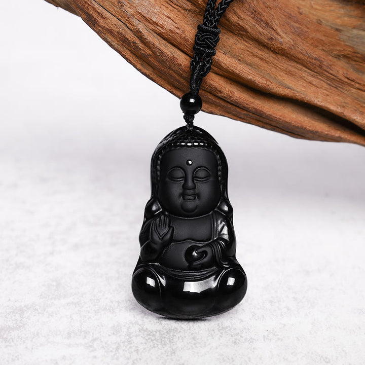 Buddha Stones Natural Black Obsidian Crystal Buddha Strength Protection Amulet Lucky Charm Pendant Necklace - image 3