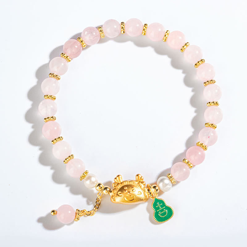 Buddha Stones Year Of The Dragon Natural Red Agate Pink Crystal Black Onyx Dumpling Luck Fu Character Bracelet - Pink Crystal(Soothing♥Warmth)(Wrist Circumference 14-16cm) - image 8