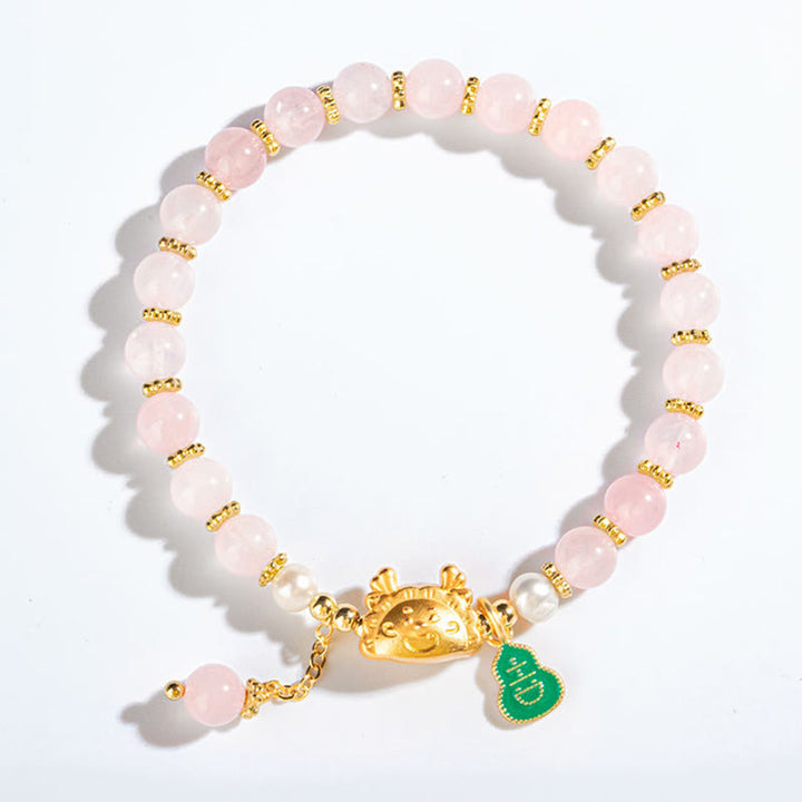Buddha Stones Year Of The Dragon Natural Red Agate Pink Crystal Black Onyx Dumpling Luck Fu Character Bracelet - Pink Crystal(Soothing♥Warmth)(Wrist Circumference 14-16cm) - image 8