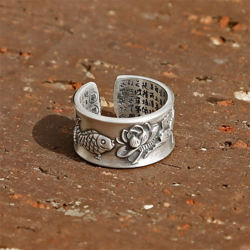 Buddha Stones 999 Sterling Silver Luck Koi Fish Lotus Heart Sutra Wealth Ring - image 11