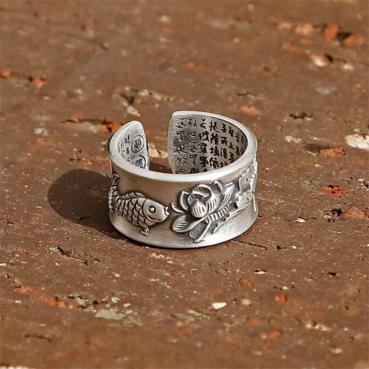 Buddha Stones 999 Sterling Silver Luck Koi Fish Lotus Heart Sutra Wealth Ring - image 11