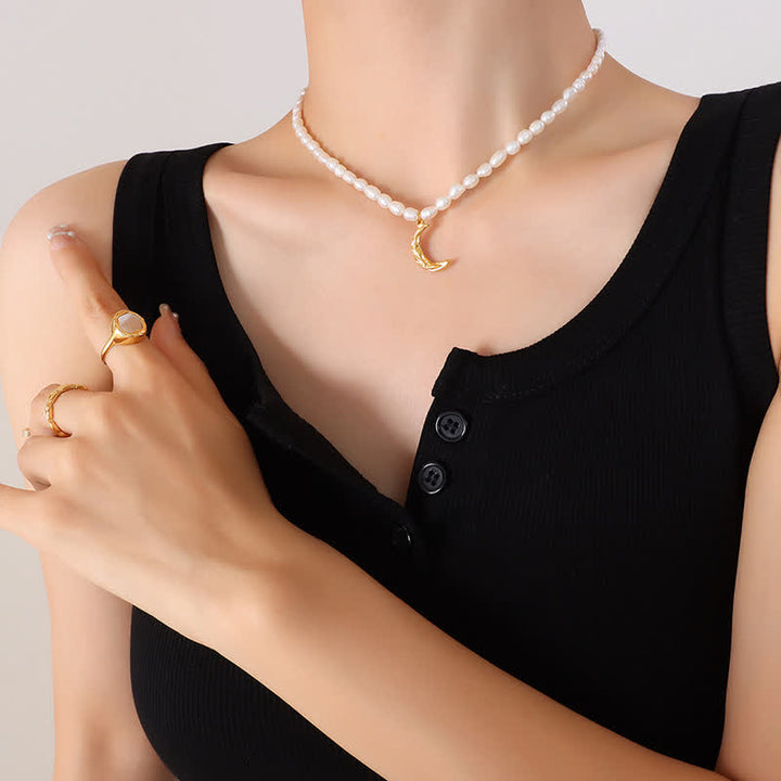 Pearl Crescent Moon Calm Necklace Pendant - image 2