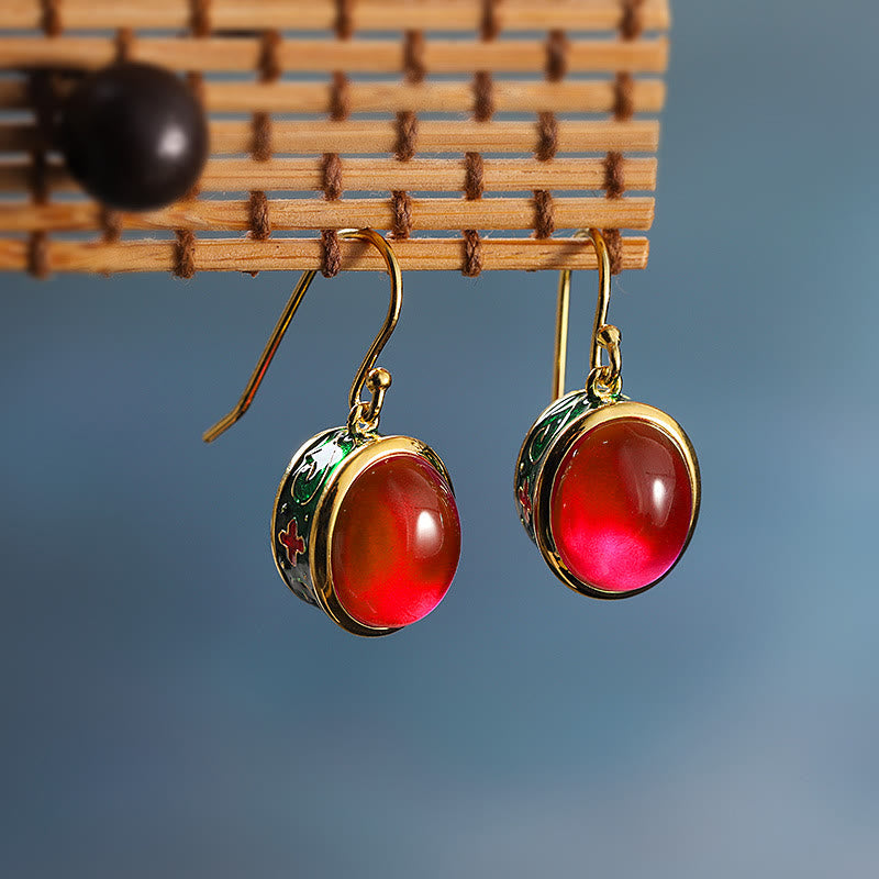 Buddha Stones Round Red Corundum Confidence Hook Drop Dangle Earrings - image 2