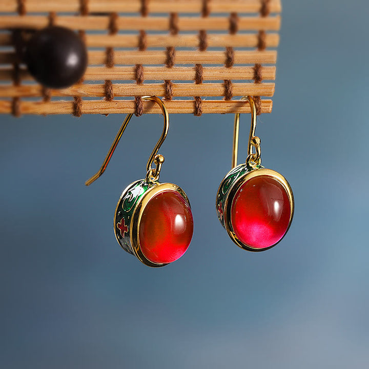Buddha Stones Round Red Corundum Confidence Hook Drop Dangle Earrings - image 2