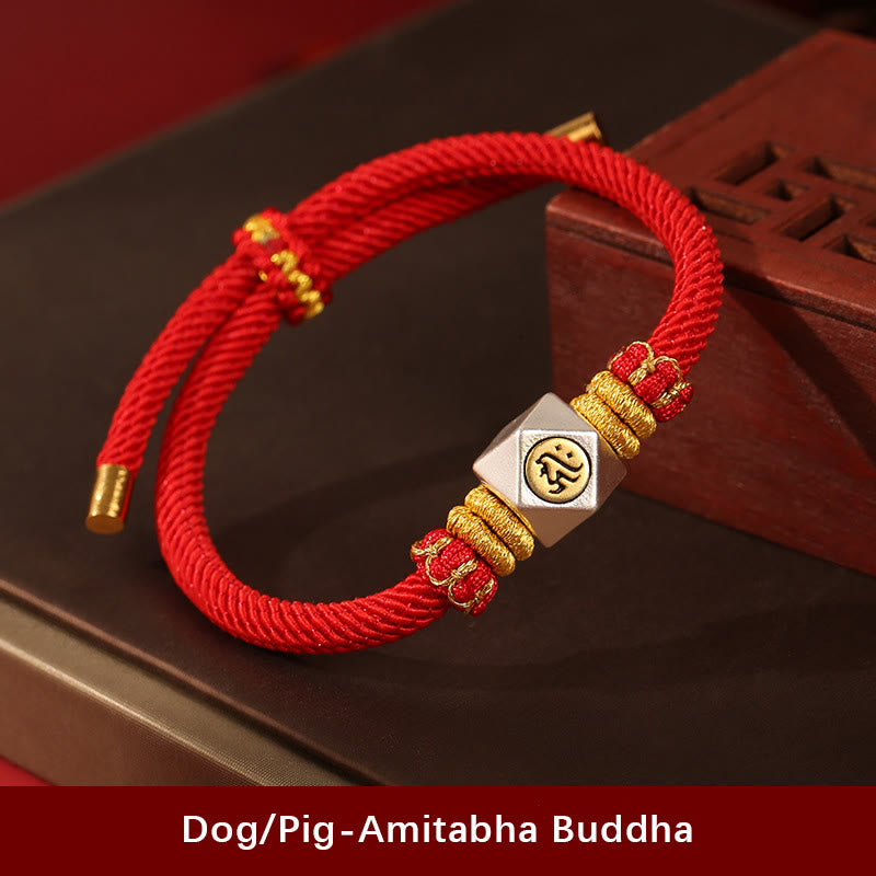 Buddha Stones 999 Sterling Silver Chinese Zodiac Natal Buddha Red Rope Luck Strength Handcrafted Kids Bracelet - Dog/Pig-Amitabha Buddha(Bracelet Size 12cm-16cm) - image 19