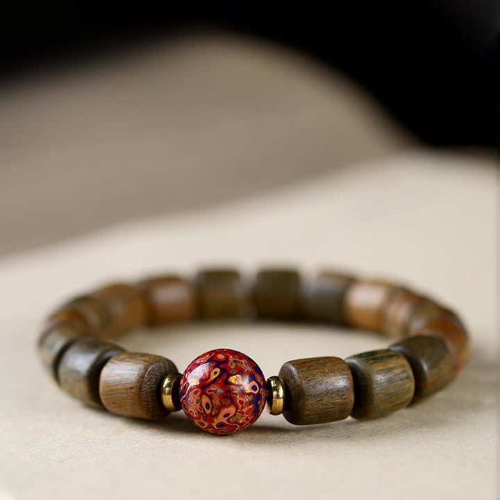 Buddha Stones Natural Green Sandalwood Small Leaf Red Sandalwood Lacquer Bead Peace Bracelet - image 3