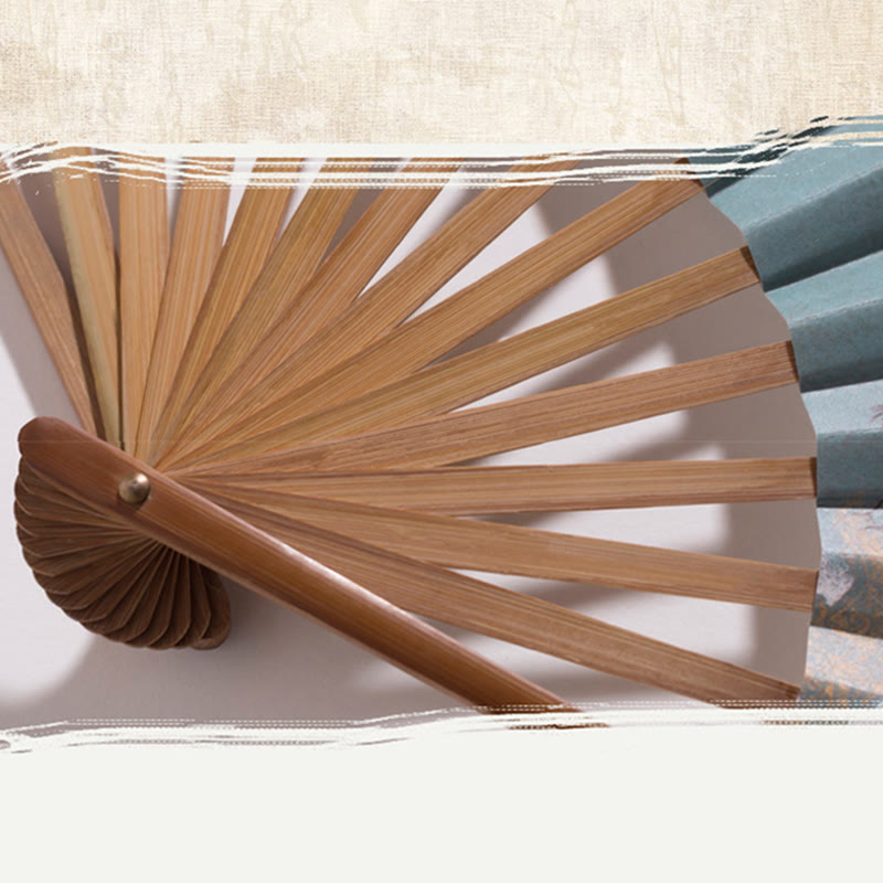 Buddha Stones Vintage Cloud Crane Pattern Handheld Bamboo Folding Fan - image 4