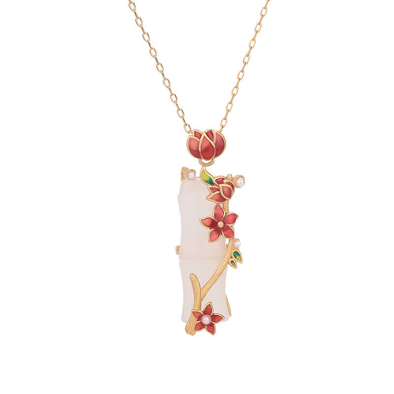 Buddha Stones White Jade Bamboo Lotus Flowers Luck Protection Necklace Pendant - image 4