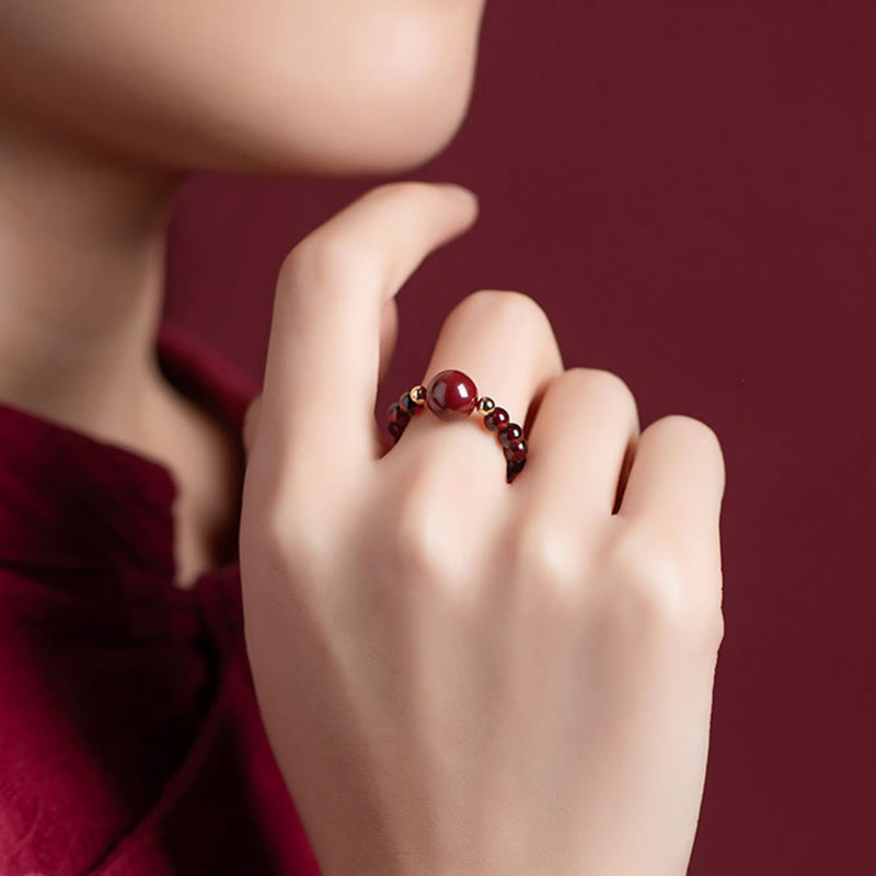 Buddha Stones Garnet Cinnabar Lucky Bead PiXiu Om Mani Padme Hum Rose Protection Ring - image 6