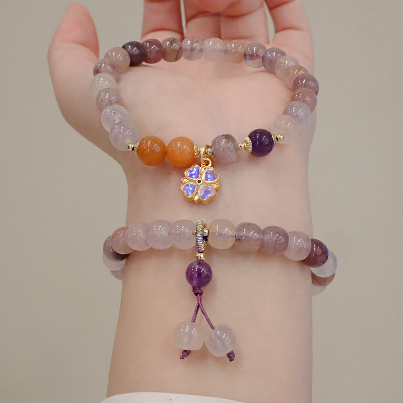 Buddha Stones Natural Purple Golden Silk Jade Violet Flower Bead Charm Wealth Bracelet - image 0