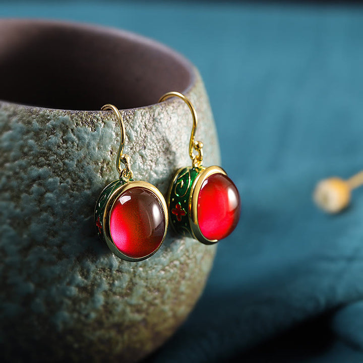 Buddha Stones Round Red Corundum Confidence Hook Drop Dangle Earrings - image 1