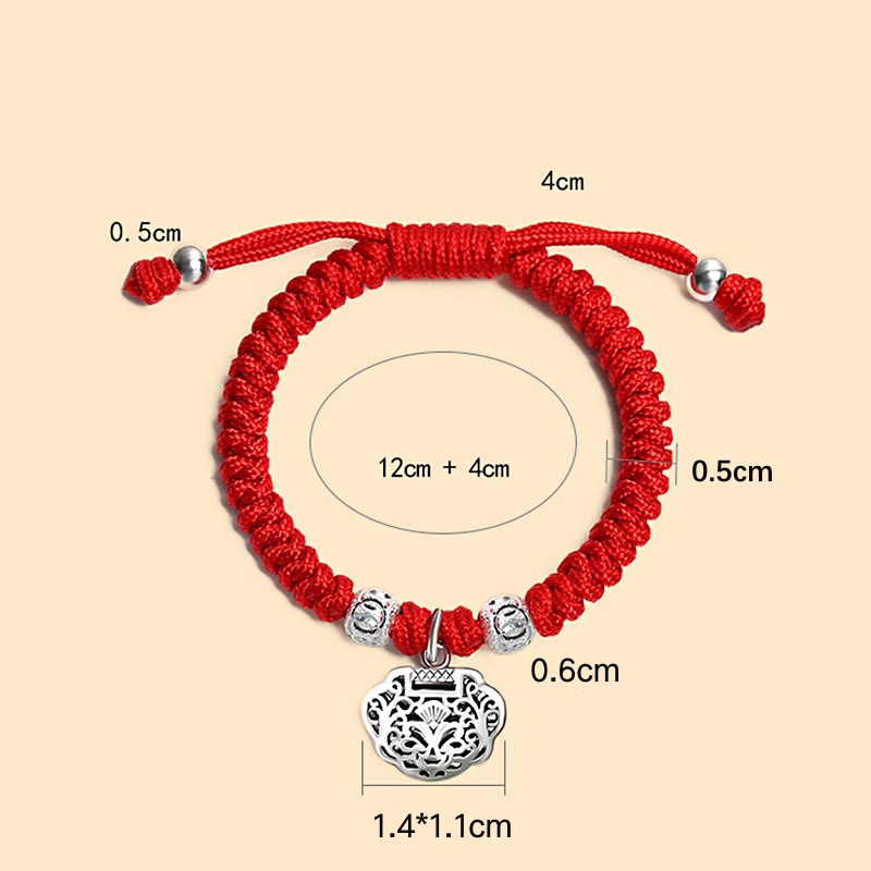Buddha Stones 925 Sterling Silver Chinese Lock Charm Multicolored Red String Protection Handmade Braided Kids Bracelet - image 12