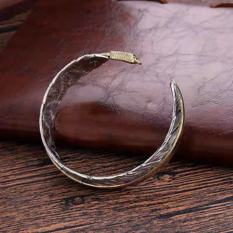 Buddha Stones Feather Pattern Carved Luck Wealth Cuff Bracelet Bangle - image 8