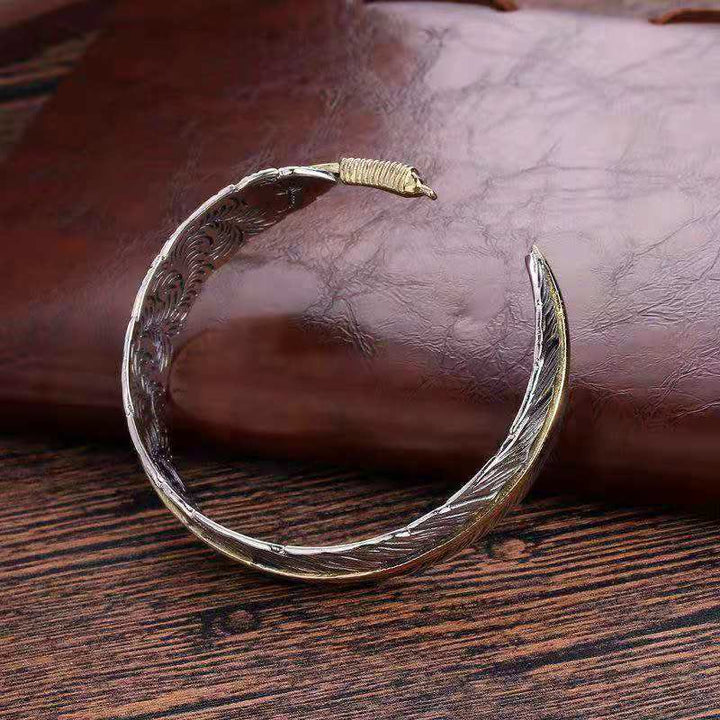 Buddha Stones Feather Pattern Carved Luck Wealth Cuff Bracelet Bangle - image 8