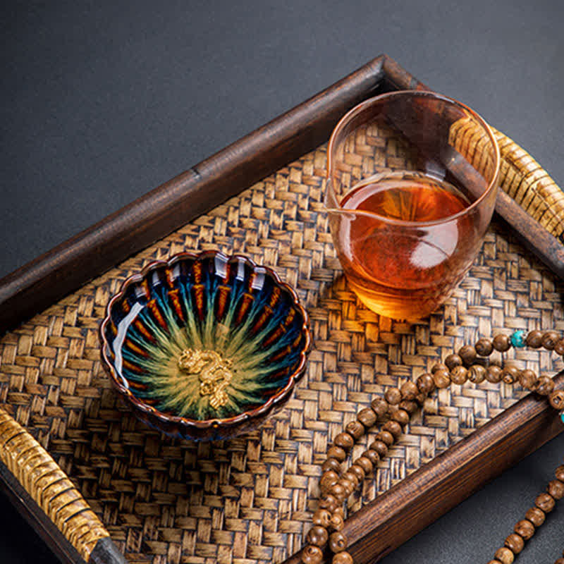 Buddha Stones Lotus Goldfish Auspicious Dragon Phoenix Ceramic Teacup Inlaid Tea Cups 130ml - image 1