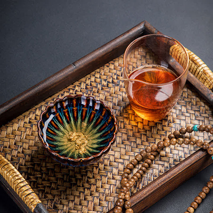 Buddha Stones Lotus Goldfish Auspicious Dragon Phoenix Ceramic Teacup Inlaid Tea Cups 130ml - image 1