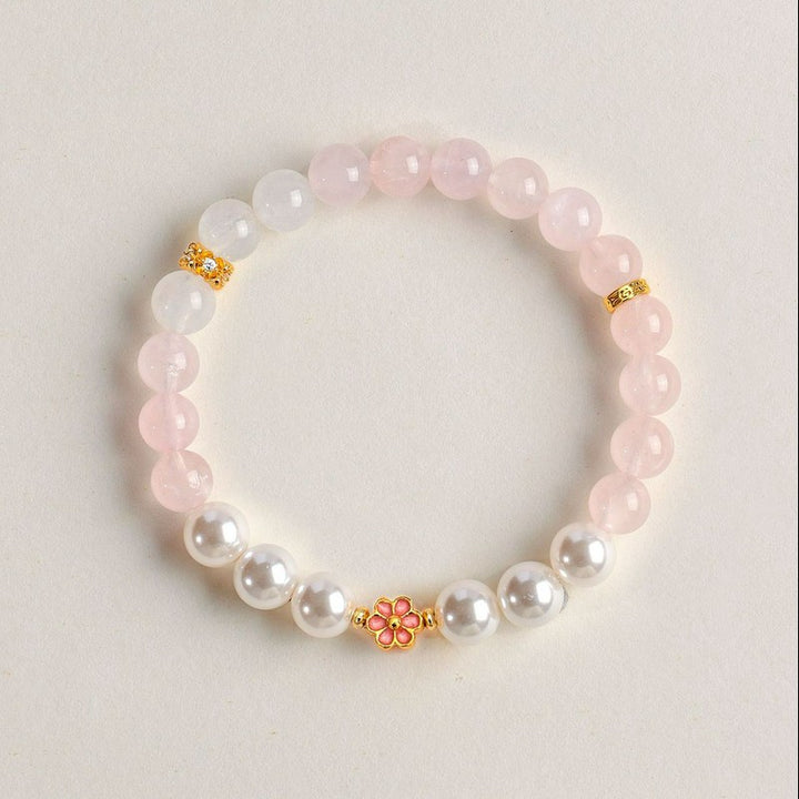 Buddha Stones Rose Quartz Clear Quartz Sweet Blossom Harmony Bracelet - image 3