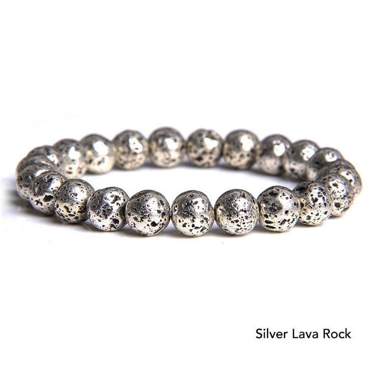 Natural Agate Stone Crystal Balance Beaded Bracelet - Silver Lava Rock - image 48