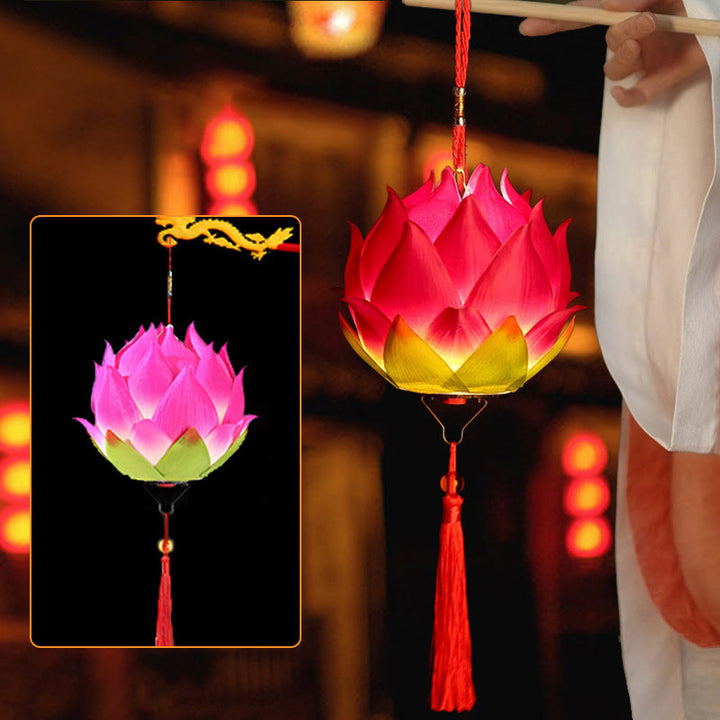 Buddha Stones DIY Lotus Flower Dragon Lantern Tassel Lamp Decoration - Rose Red Lotus Lantern - image 28