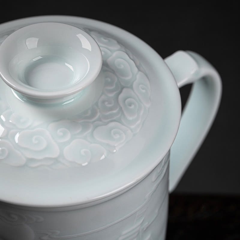 Buddha Stones Jingdezhen Linglong Porcelain Auspicious Dragon Phoenix Boat Smooth Sailing Ceramic Teacup Office Tea Cups 420ml - image 11