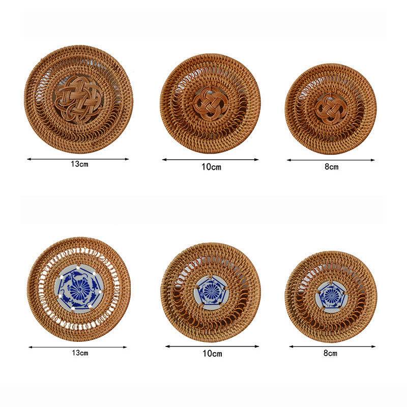 Ceramic Flower Pattern Rattan Cup Mat Tea Cup Coaster - image 23
