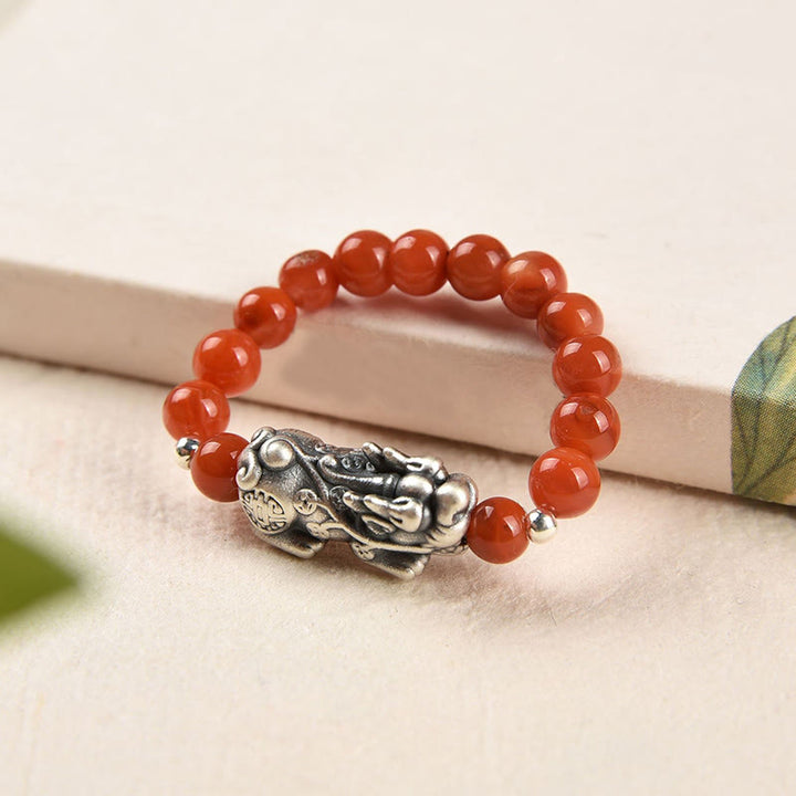 Buddha Stones 925 Sterling Silver Natural Garnet Moonstone Red Agate PiXiu Wealth Ring - image 9