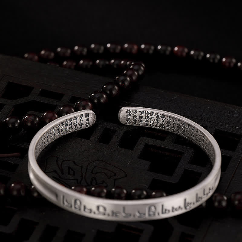 Buddha Stones 999 Sterling Silver Six True Words Heart Sutra Protection Bracelet Bangle - image 7