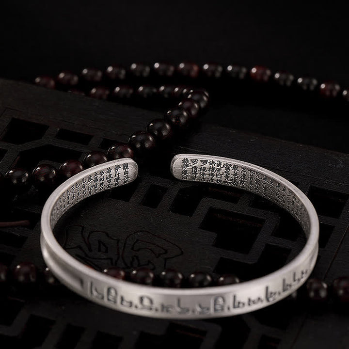 Buddha Stones 999 Sterling Silver Six True Words Heart Sutra Protection Bracelet Bangle - image 7