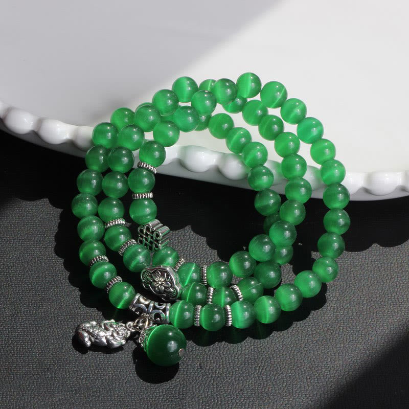 Buddha Stones Cat Eye PiXiu Support Triple Wrap Bracelet - Green Cat's Eye - image 7