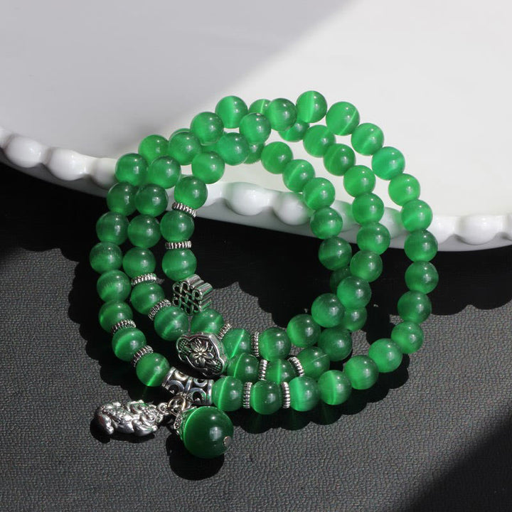 Buddha Stones Cat Eye PiXiu Support Triple Wrap Bracelet - Green Cat's Eye - image 7