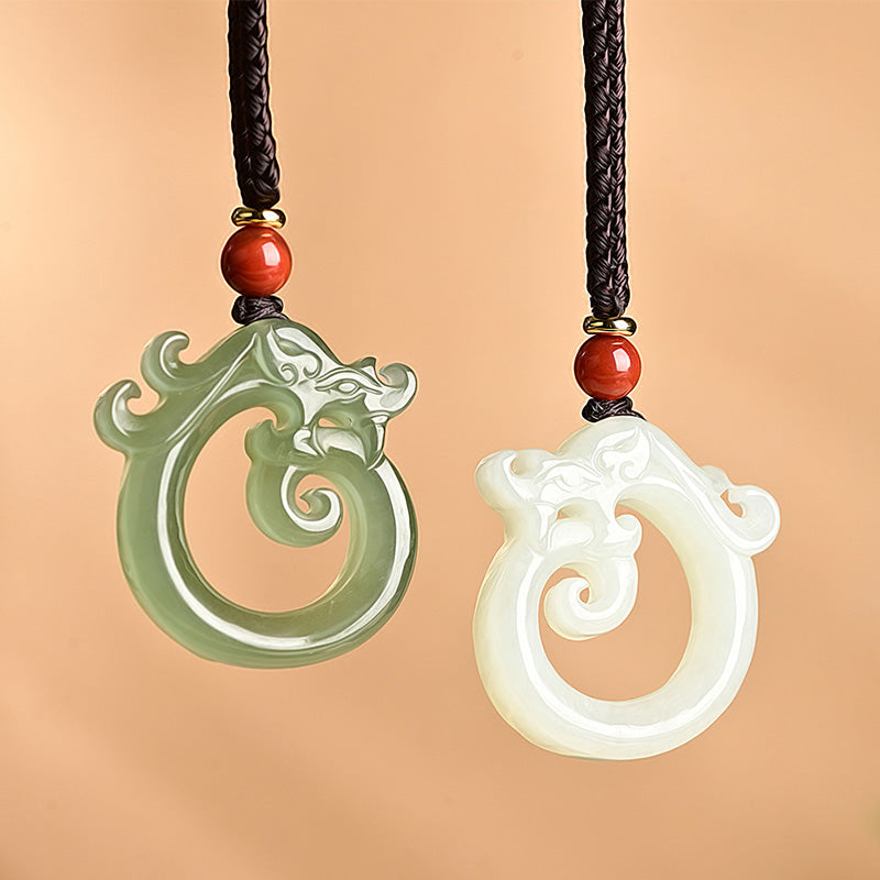 Buddha Stones White Jade Cyan Jade Dragon Protection Necklace String Pendant - Cyan Jade&White Jade - image 0