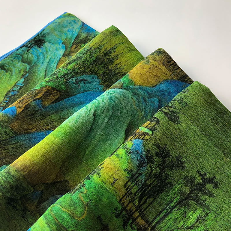 Buddha Stones A Panorama of Rivers and Mountains 100% Mulberry Silk Scarf Premium Grade 6A Silk Shawl - image 5
