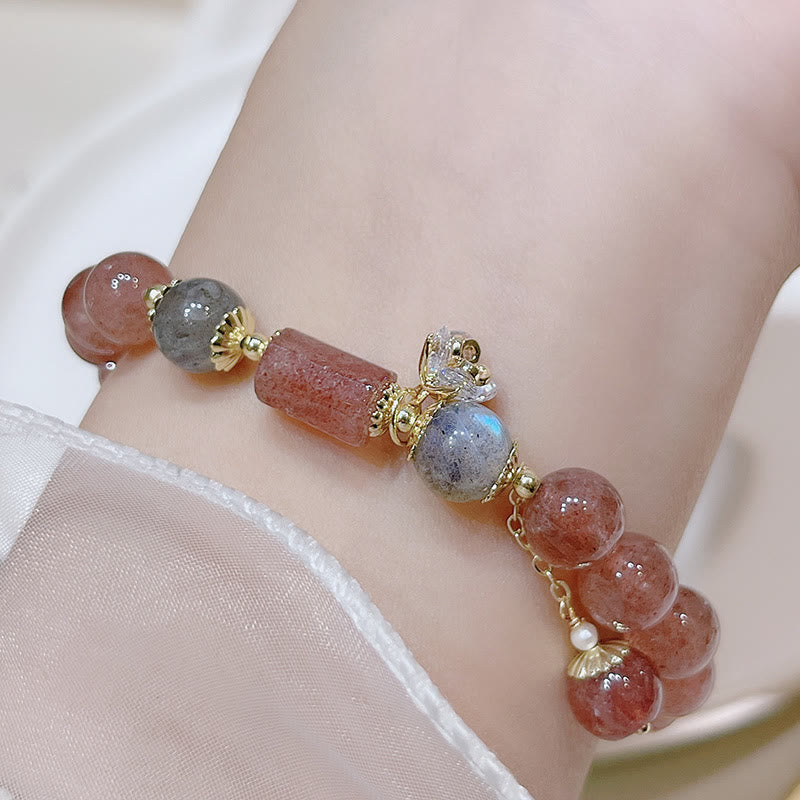 Buddha Stones Natural Strawberry Quartz Moonstone Love Bracelet - image 4