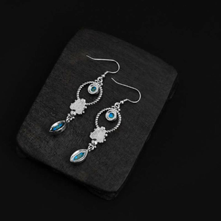Buddha Stones 925 Sterling Silver Vintage Turquoise Waterdrop Pattern Balance Drop Dangle Earrings - image 8