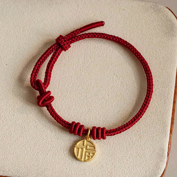 Buddha Stones Handmade Eight Thread Peace Knot Fu Character Charm Luck Happiness Red Rope Bracelet - image 1