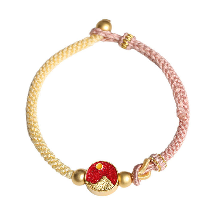 Buddha Stones Handmade Mountain and Sea Engraved Luck Two-Color String Couple Bracelet - image 9