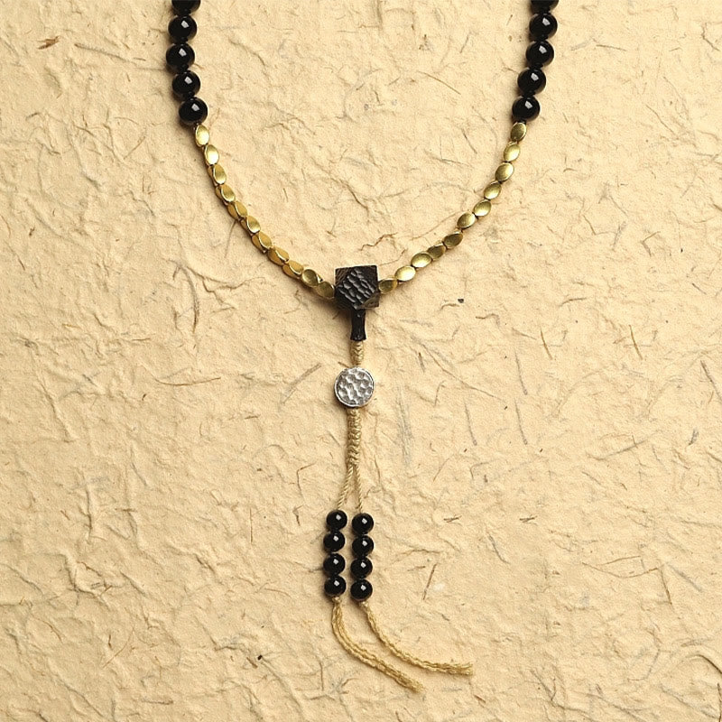 Buddha Stones Tibetan 108 Mala Beads Black Onyx Three-eyed Dzi Beads Protection Bracelet - image 15