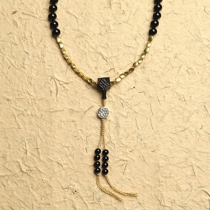 Buddha Stones Tibetan 108 Mala Beads Black Onyx Three-eyed Dzi Beads Protection Bracelet - image 15