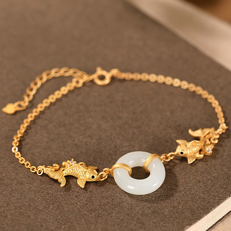 Buddha Stones White Jade Koi Fish Prosperity Bracelet - image 7