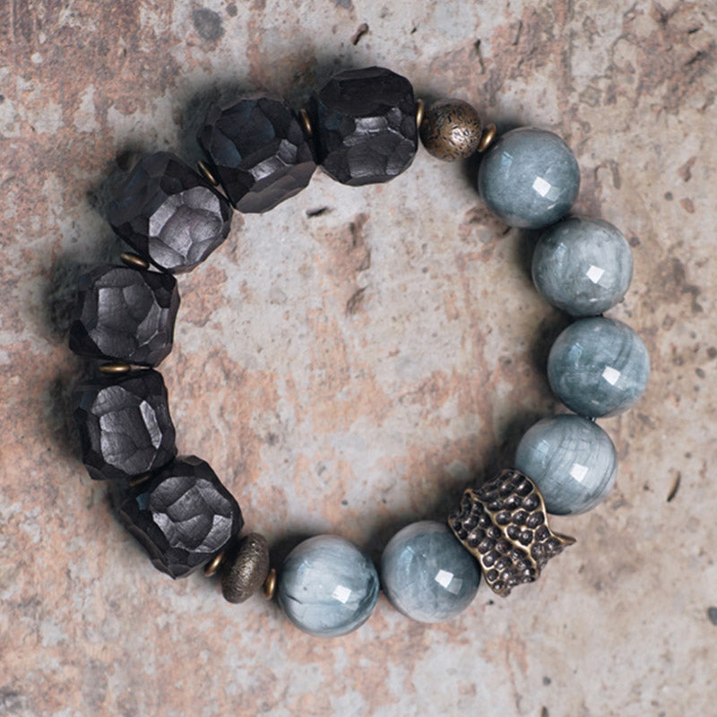 Buddha Stones Eagle's Eye Stone Ebony Wood Copper Confidence Couple Bracelet - image 1