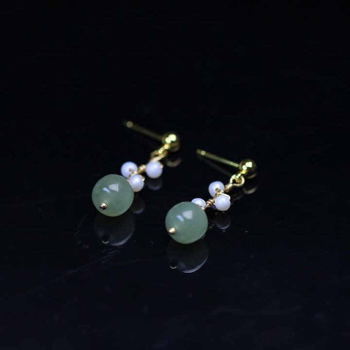Hetian Jade Flower Pattern 14K Gold Plated Luck Drop Dangle Earrings - image 9