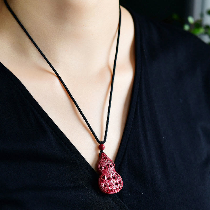 Buddha Stones Laughing Buddha Yin Yang Chinese Zodiac Gourd Natural Cinnabar Blessing Necklace Pendant - image 27