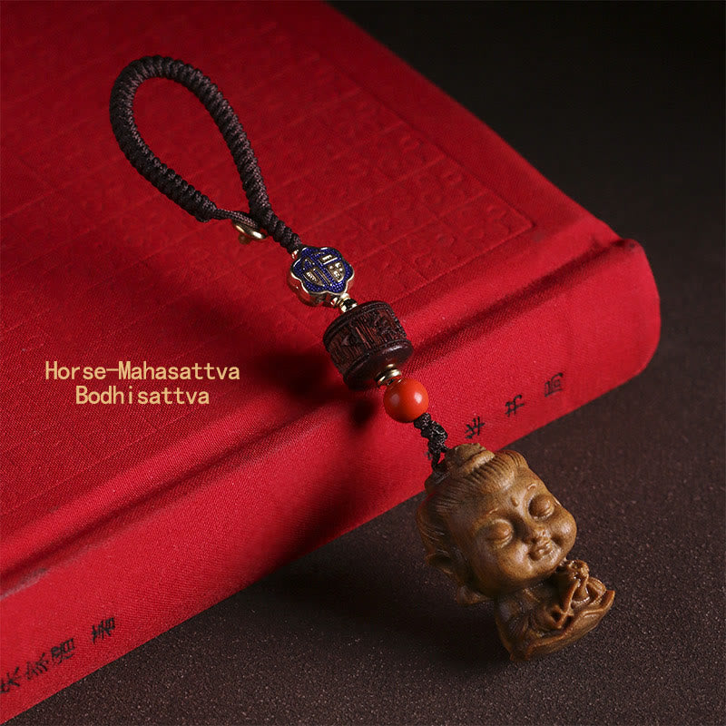 Chinese Zodiac Natal Buddha Green Sandalwood Om Mani Padme Hum Peace Key Chain - Horse-Mahasattva Bodhisattva - image 14